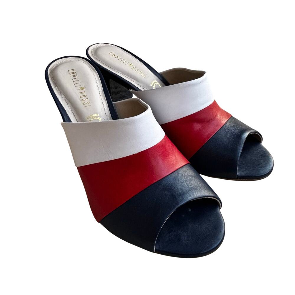 Capellini Rossi Brazil high heel slides red white & blue EU size 38 open toes